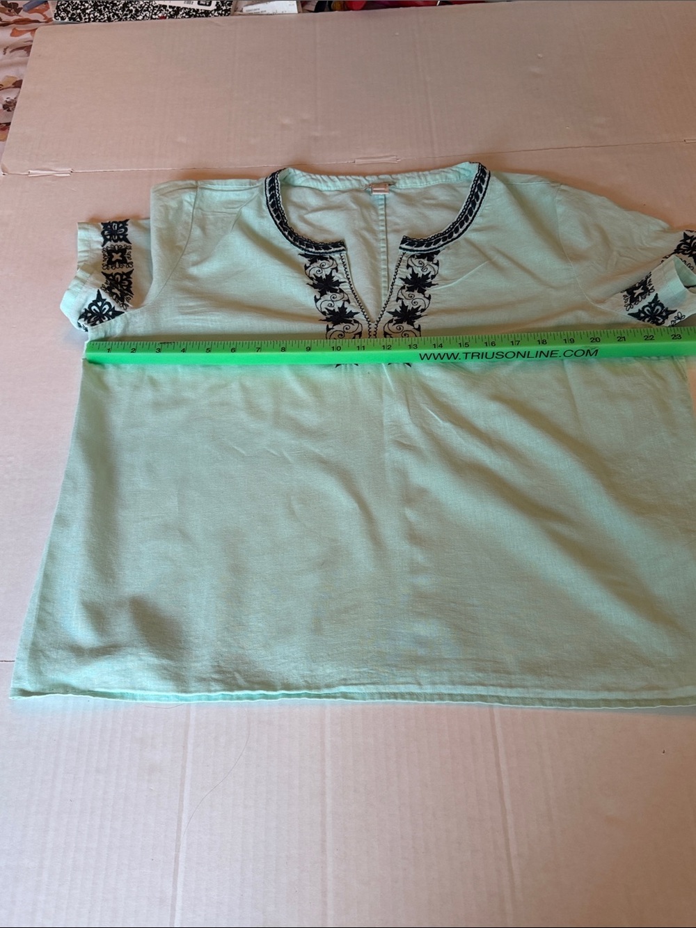 J. Crew Mint Green Tunic with Navy Embroidered Trim size Large